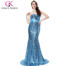 Грейс Карин спинки синий длинные Русалка блестками вечернее платье CL4409-1